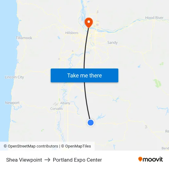 Shea Viewpoint to Portland Expo Center map