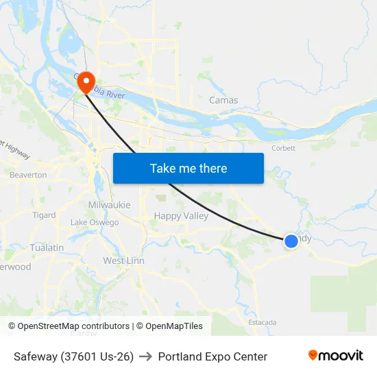 Safeway (37601 Us-26) to Portland Expo Center map