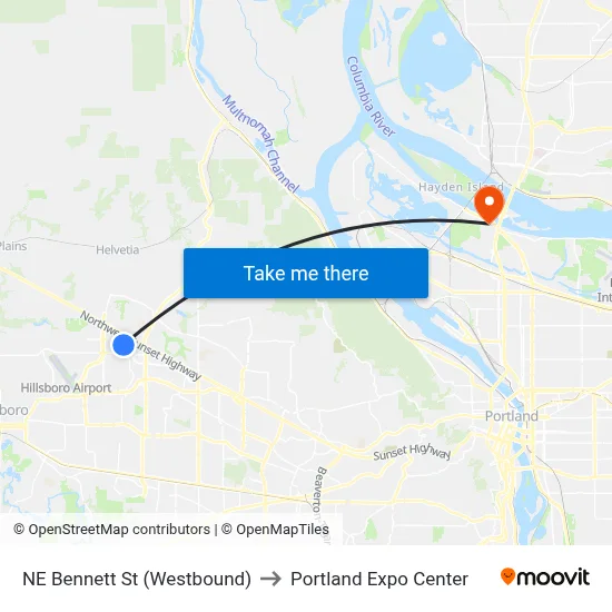 NE Bennett St (Westbound) to Portland Expo Center map