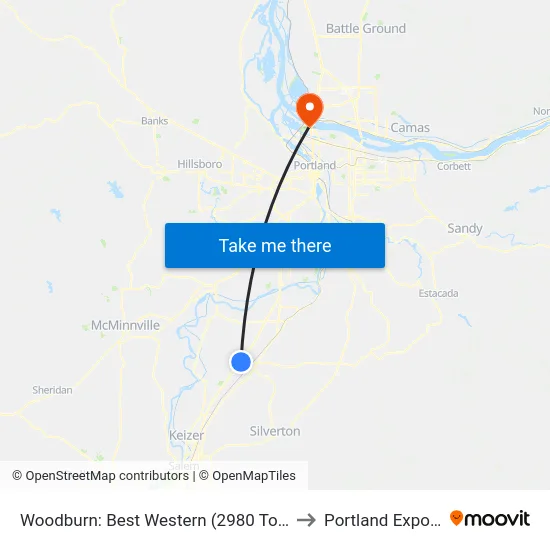 Woodburn: Best Western (2980 Tom Tennant Dr) to Portland Expo Center map