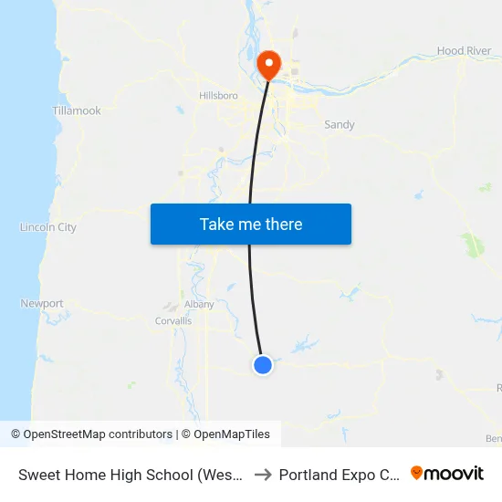 Sweet Home High School (Westbound) to Portland Expo Center map
