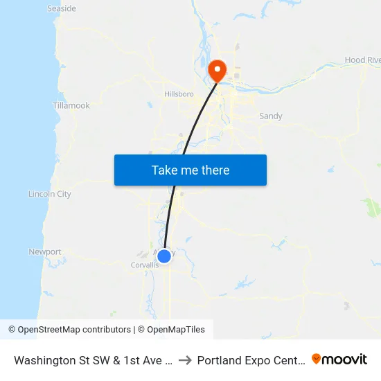 Washington St SW & 1st Ave W to Portland Expo Center map