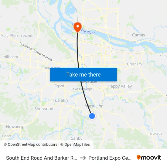 South End Road And Barker Road to Portland Expo Center map