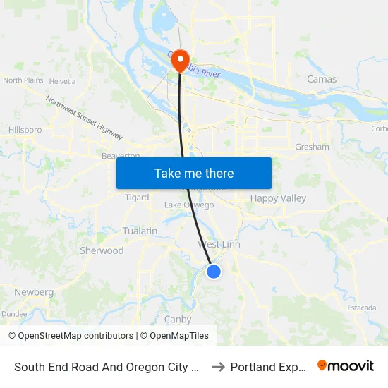 South End Road And Oregon City Christian Church to Portland Expo Center map