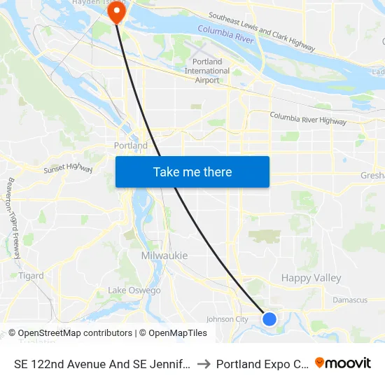 SE 122nd Avenue And SE Jennifer Street to Portland Expo Center map