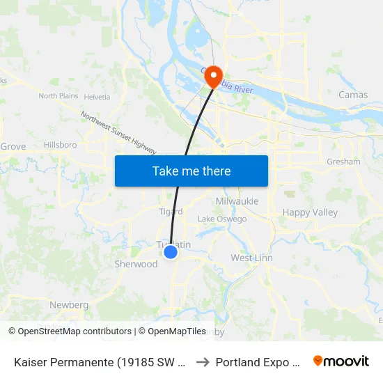 Kaiser Permanente (19185 SW 90th Ave) to Portland Expo Center map