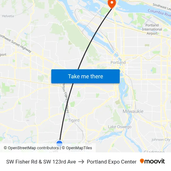 SW Fisher Rd & SW 123rd Ave to Portland Expo Center map