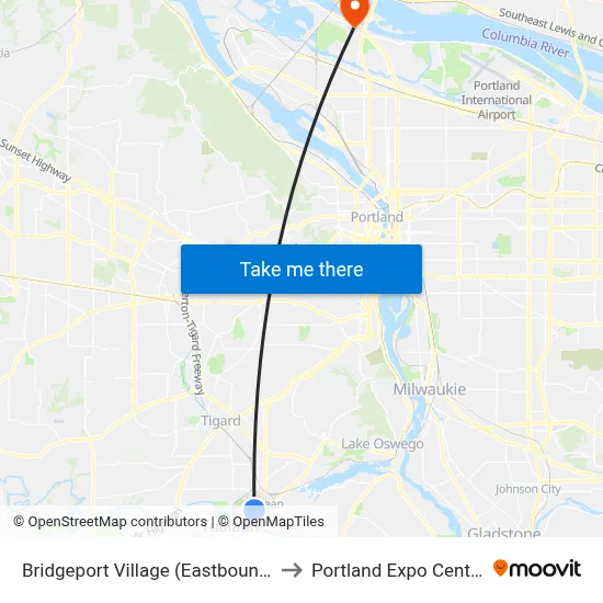 Bridgeport Village (Eastbound) to Portland Expo Center map