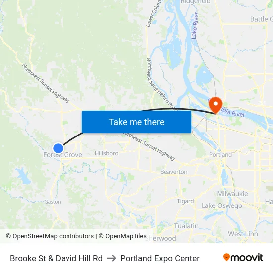 Brooke St & David Hill Rd to Portland Expo Center map