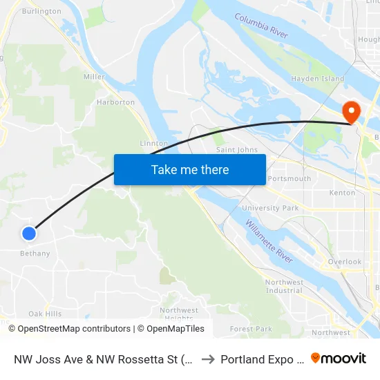 NW Joss Ave & NW Rossetta St (Northbound) to Portland Expo Center map