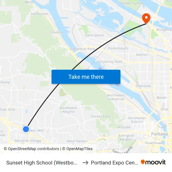 Sunset High School (Westbound) to Portland Expo Center map