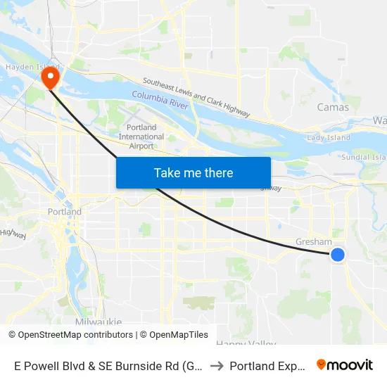 E Powell Blvd & SE Burnside Rd (Gresham Village) to Portland Expo Center map