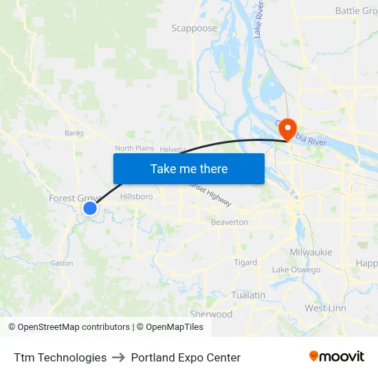 Ttm Technologies to Portland Expo Center map