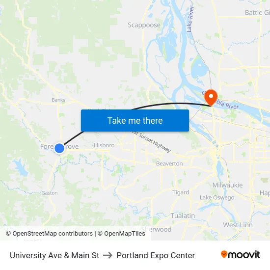 University Ave & Main St to Portland Expo Center map