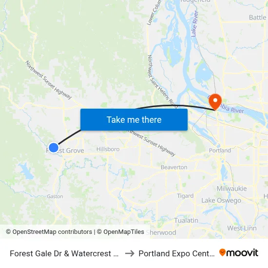Forest Gale Dr & Watercrest Rd to Portland Expo Center map