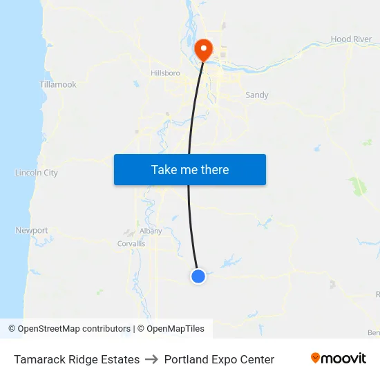 Tamarack Ridge Estates to Portland Expo Center map