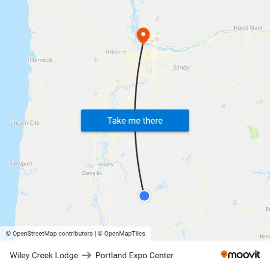 Wiley Creek Lodge to Portland Expo Center map