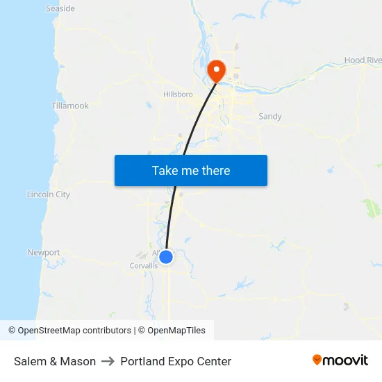 Salem & Mason to Portland Expo Center map