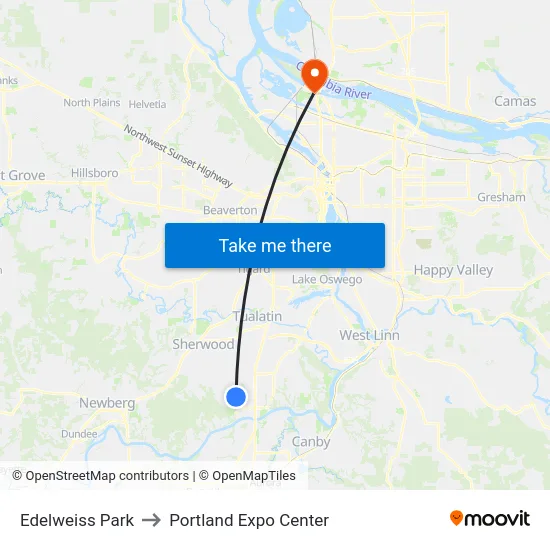 Edelweiss Park to Portland Expo Center map