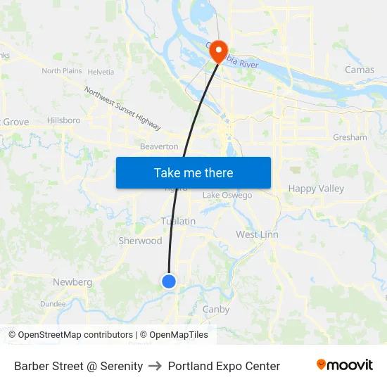 Barber Street @ Serenity to Portland Expo Center map