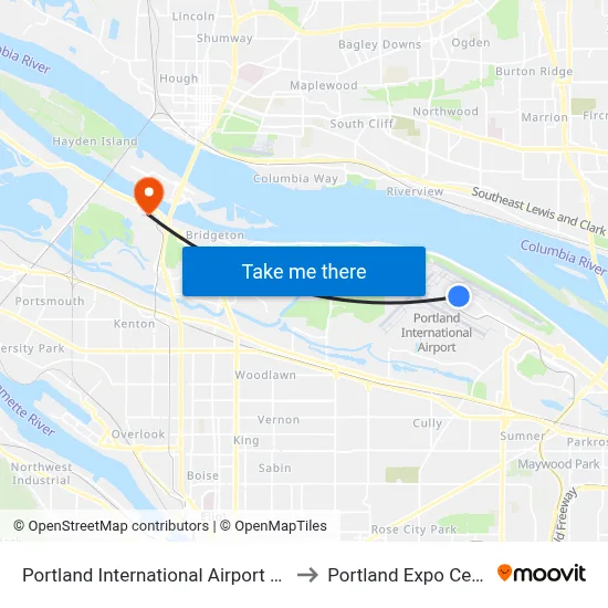Portland International Airport (Pdx) to Portland Expo Center map