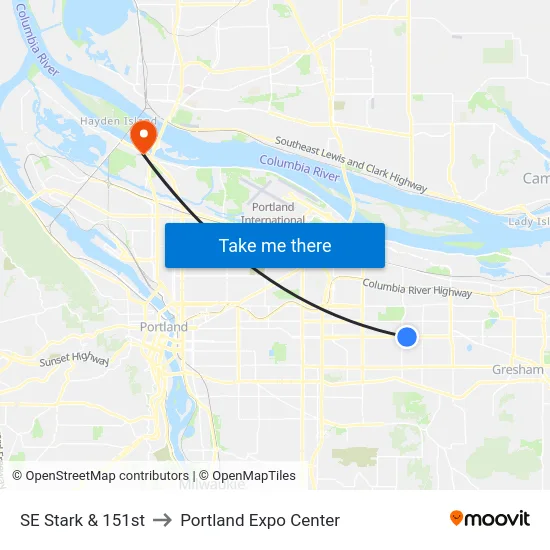 SE Stark & 151st to Portland Expo Center map