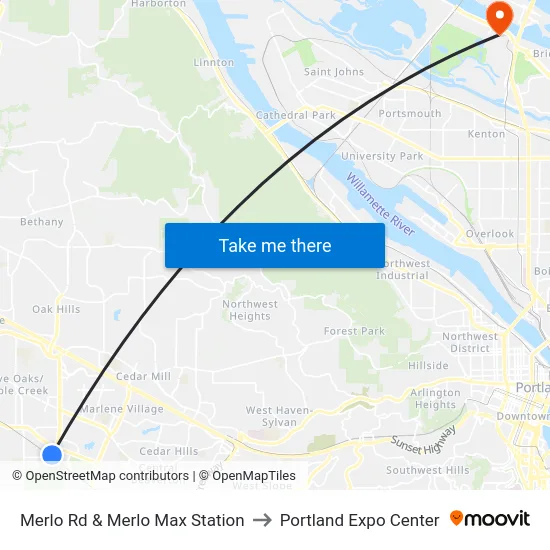 Merlo Rd & Merlo Max Station to Portland Expo Center map