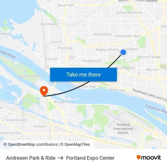 Andresen Park & Ride to Portland Expo Center map