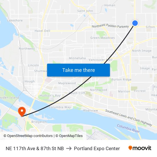 NE 117th Ave & 87th St NB to Portland Expo Center map