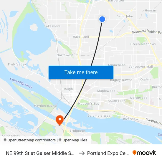 NE 99th St at Gaiser Middle School to Portland Expo Center map