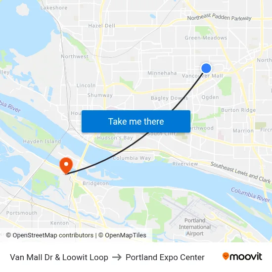 Van Mall Dr & Loowit Loop to Portland Expo Center map