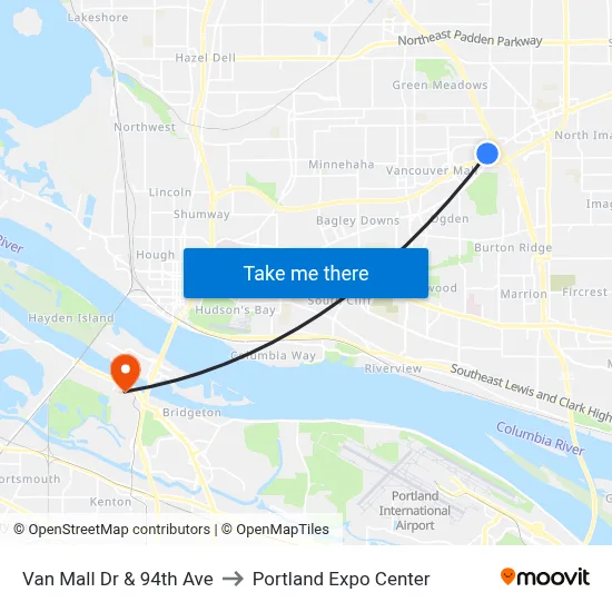 Van Mall Dr & 94th Ave to Portland Expo Center map