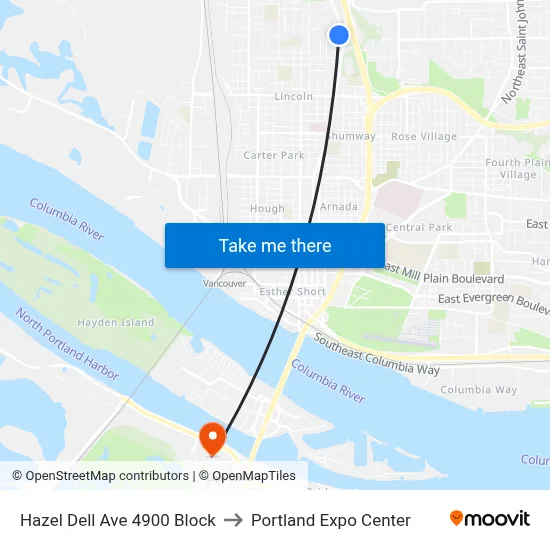 Hazel Dell Ave 4900 Block to Portland Expo Center map