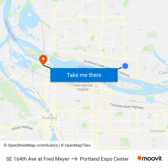 SE 164th Ave at Fred Meyer to Portland Expo Center map