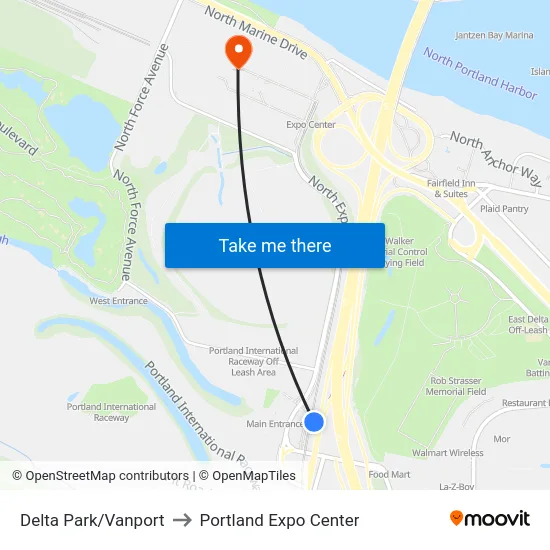 Delta Park/Vanport to Portland Expo Center map