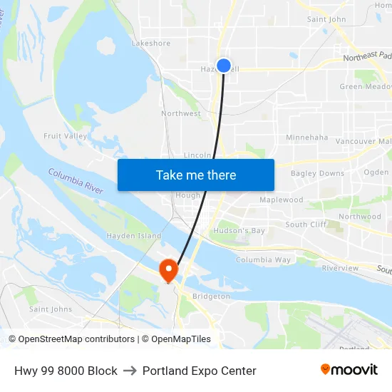 Hwy 99 8000 Block to Portland Expo Center map