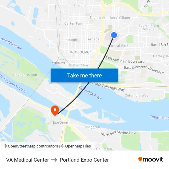 VA Medical Center to Portland Expo Center map