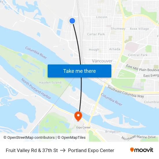 Fruit Valley Rd & 37th St to Portland Expo Center map