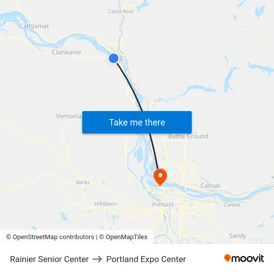 Rainier Senior Center to Portland Expo Center map