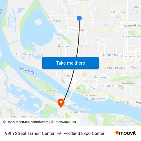 99th Street Transit Center to Portland Expo Center map
