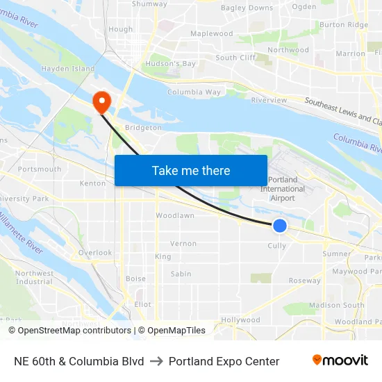 NE 60th & Columbia Blvd to Portland Expo Center map