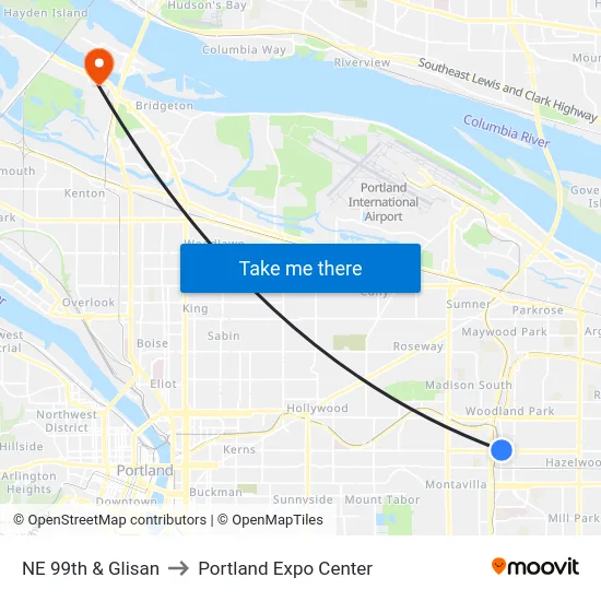 NE 99th & Glisan to Portland Expo Center map