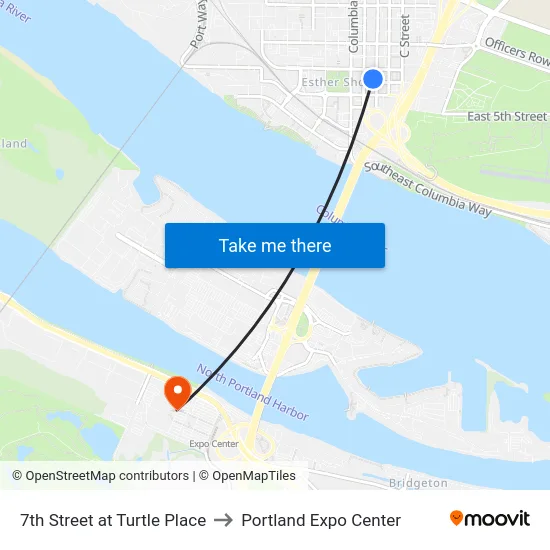 7th Street at Turtle Place to Portland Expo Center map