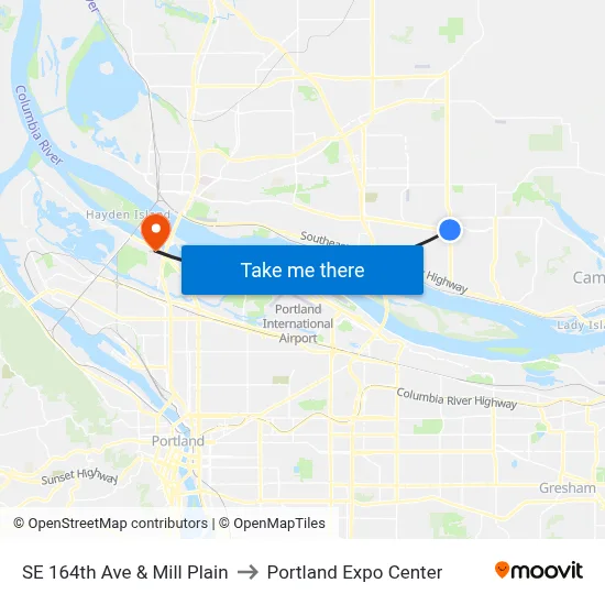 SE 164th Ave & Mill Plain to Portland Expo Center map