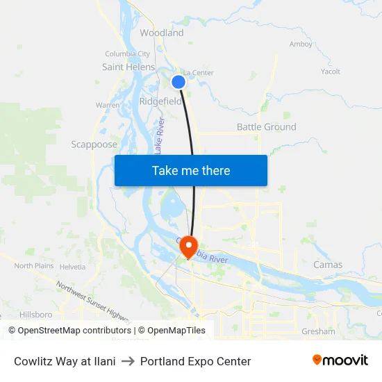 Cowlitz Way at Ilani to Portland Expo Center map