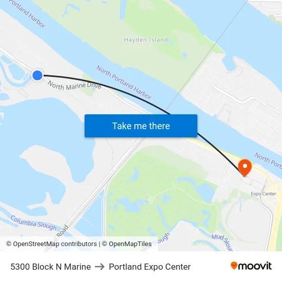 5300 Block N Marine to Portland Expo Center map