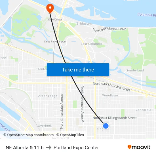 NE Alberta & 11th to Portland Expo Center map