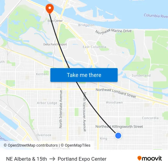 NE Alberta & 15th to Portland Expo Center map