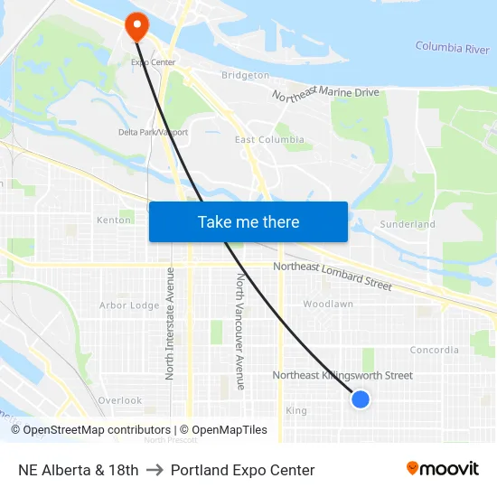 NE Alberta & 18th to Portland Expo Center map