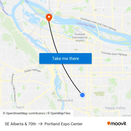 SE Alberta & 70th to Portland Expo Center map